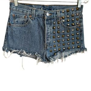 Levi’s 501 Cutoff High Rise Raw Hem Studded Rivets Denim Shorts
